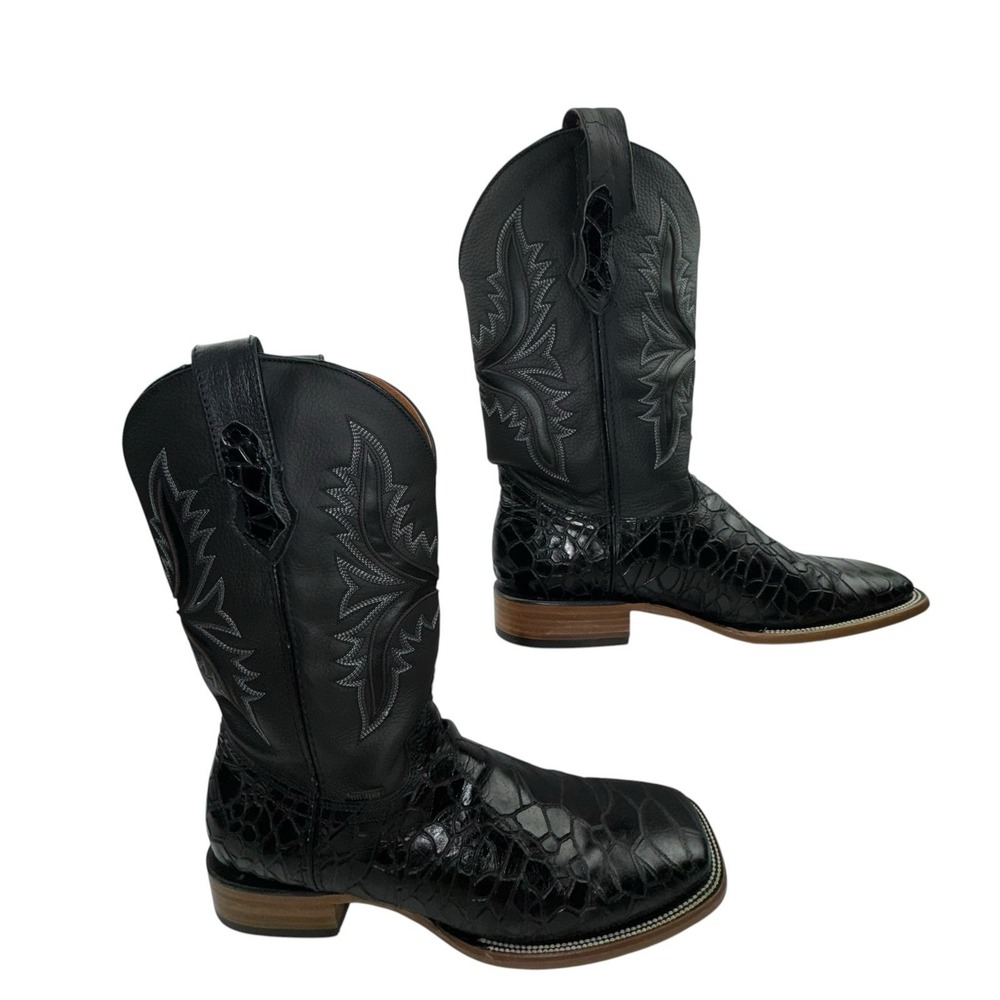 Size 13.5 - Texas Legacy Black Cowboy Boots Reptile Scale Design *Minor Flaw*